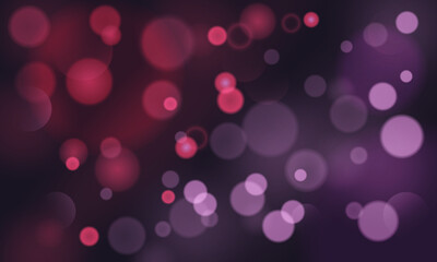 Pink and purple bokeh on a dark blurred background. A dreamy image of pink and purple circles. Imitation of light glare and glare of lanterns.
