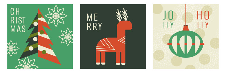 Set of cards and banners. Christmas and New Year. Frame and shape. Element and figures. Neo geometric. Modern trendy design. Hand drawn and doodle. Ornament.  Xmas. Cut out. Simple style. 2025. Vector