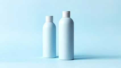 Two blue bottles on a blue background