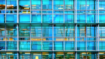 A Pattern of Blue Glass and Metal Framing on a Modern Building