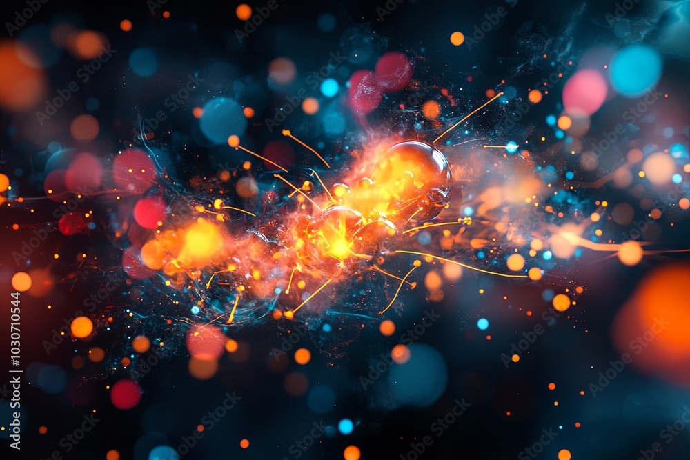Poster a vibrant abstract representation of energy flow and particle interaction in a cosmic environment wi