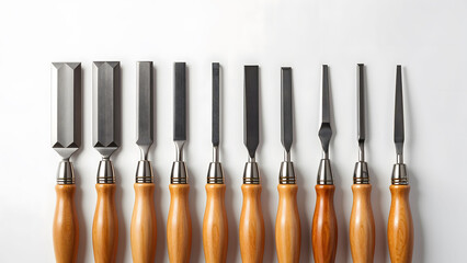 Isolated chisel set on a clean white background, perfect for showcasing carpentry tools and woodworking equipment