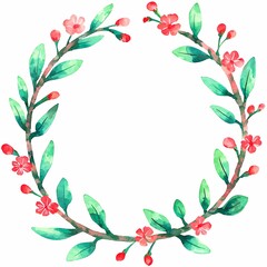 Fototapeta premium Charming Watercolor Wreath with Cherry Blossoms