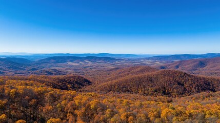 Aerial view of the Blue Ridge Mountains with a clear sky for copy space