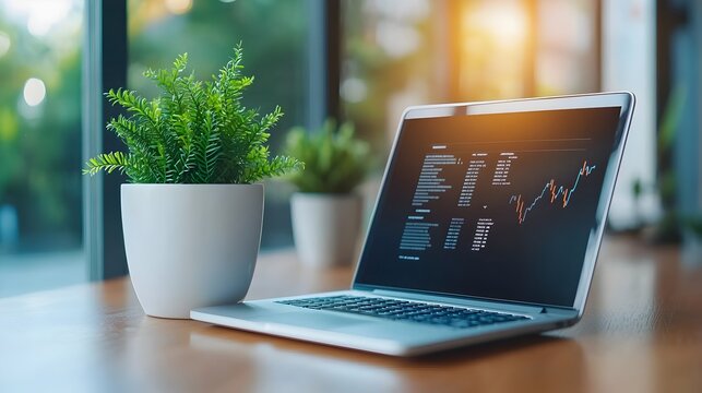 Comprehensive year end financial report with detailed charts graphs and a laptop on a contemporary office desk showcasing data driven analysis and strategic planning for business success