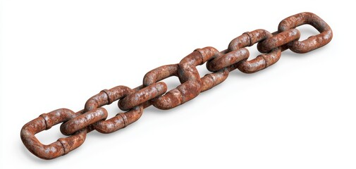 Fototapeta premium A detailed close-up of a large industrial chain with rust and heavy wear, isolated on a clean white background