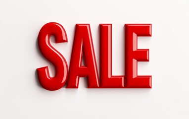 Red 3D text reading 'SALE', perfect for promotional materials, advertising, or retail displays, white isolated background.