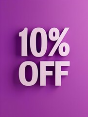 White '10% OFF' Promotional Sign on a Purple Background