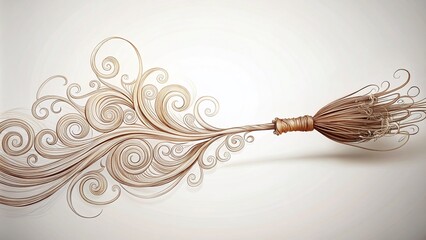 Line Art of a Witch's Broomstick Isolated on White Background - Surreal Photography