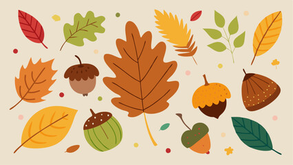 Obraz premium Autumn leaf. Oak and maple drawn october plant. Seasonal simple decoration element. Fall tree orange and brown leaves