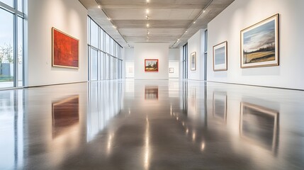 126. A polished concrete space in a modern gallery