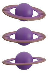 set of 3d Saturn with transparent background, PNG, 3d render gas giants, purple Saturn