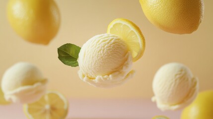 Levitate Lemon Sorbet Scoops with Fresh Lemon Slices