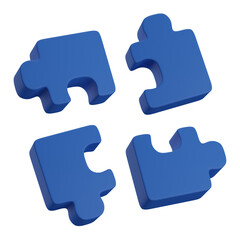 set of 3d jigsaw with transparent background, PNG, 3d render piece of jigsaw, blue jigsaw