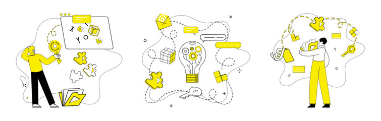 Thought experiment vector illustration. The thought experiment metaphor lights way for scientific exploration and success Intelligence and discovery entwine, weaving intricate tapestry