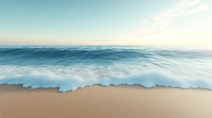 Fototapeta premium Tropical Paradise Serene Ocean Waves Crashing on a Pristine White Sand Beach, Scenic Coastal View