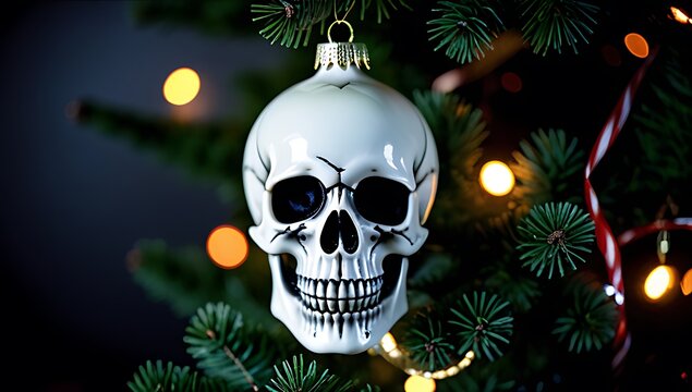 spooky christmas tree festive halloween skull eerie ornament decoration