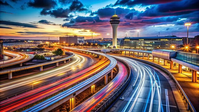 Long Exposure of Paris Orly Airport Public Transport Information Displays at Night