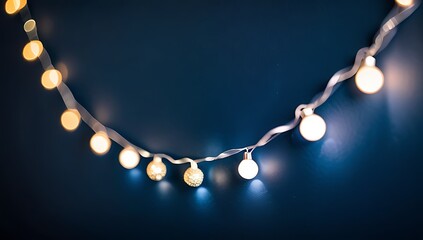 christmas garland features bokeh lights dark blue background holiday illumination decorations