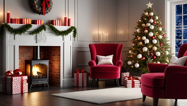 christmas decorations include colorful stockings furniture near fireplaces cozy living areas indoors