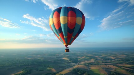 Obraz premium A vibrant hot air balloon soaring over scenic landscapes.