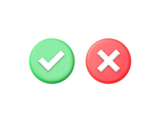 Green check mark and red cross sign isolated on transparent or white background, png