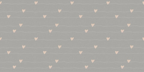 Line hearts vector seamless pattern tile. Hand drawn textured background and new baby textile print