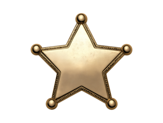 Sheriff's five-pointed star badge isolated on transparent or white background, png