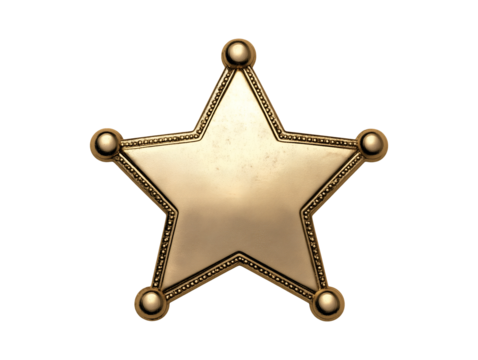 Sheriff's five-pointed star badge isolated on transparent or white background, png