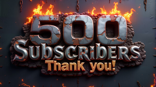 A striking graphic celebrating 500 (five hundred) subscribers with fiery elements and bold text. Perfect for social media announcements, milestones, or promotional content to engage your audience - Powered by Adobe