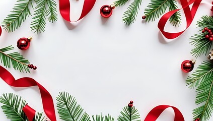 red green garland white background featuring festive elements christmas decorating ideas flat lay top view style