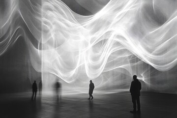 People experiencing interactive kinetic light art installation