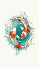 Obraz premium A pair of watercolor koi fish, tattoo design, clean white background, artistic and colorful design.