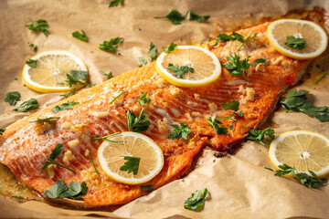 Baked Trout with Garlic and Butter. Keto Diet
