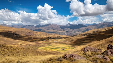 Fototapeta premium Expansive view of the highlands with open space for text in the sky