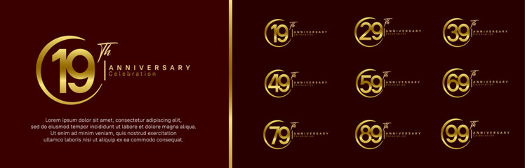 anniversary logo set. vector design gold and golden color for celebration event