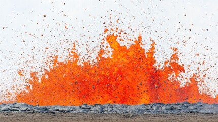Fototapeta premium Fiery lava flows down the side of a volcano as it erupts, creating a dramatic and explosive natural background.