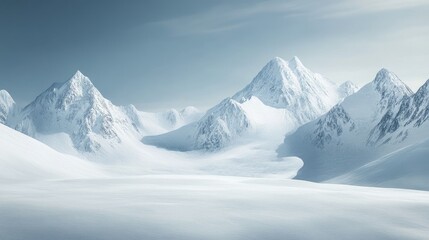Obraz premium Frozen landscape in Alaska with snow-covered peaks and blank space in the sky for copy