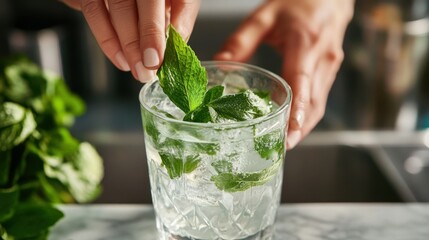 Fresh Mint Leaves in a Mojito Preparation