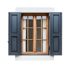 Obraz premium Open Wooden Window with Shutters in White Frame