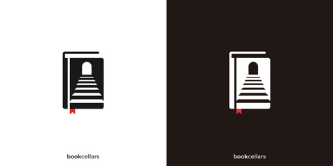 Book Stair Logo. Book and Staircase with MInimalist Style. Book Stair Stack Logo, Icon, Symbol, Vector, Design Inspiration.