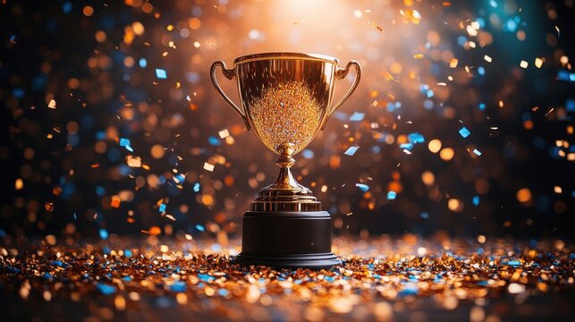 Illuminated trophy with swirling festive confetti display