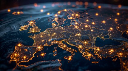 Europe at Night. City Lights Illustrating Urbanization, Energy Consumption, and Economic Activity
