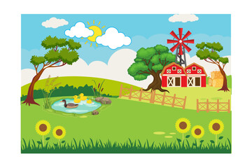 summer farm landscape | cartoon farm background