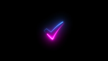 neon illustration of checkmark sign clip art, blue and pink glowing lines © kerenby