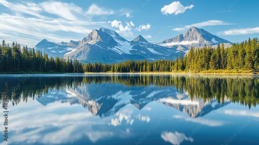 Canvas Prints Majestic view of the Canadian Rockies reflected in a calm lake, with ample space for copy