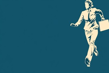 Obraz premium Silhouette of a businessperson running with a briefcase, symbolizing urgency and determination against a teal background.