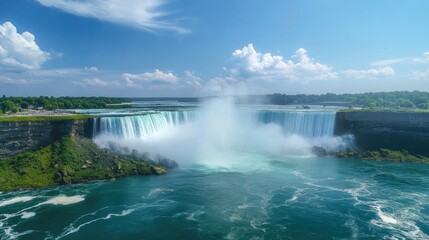 Niagara Falls from the American side, mist rising with plenty of space for text
