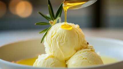 Golden Olive Oil Drizzled Ice Cream Delight
