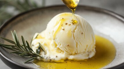 Creamy Olive Oil Ice Cream with Elegant Drizzle